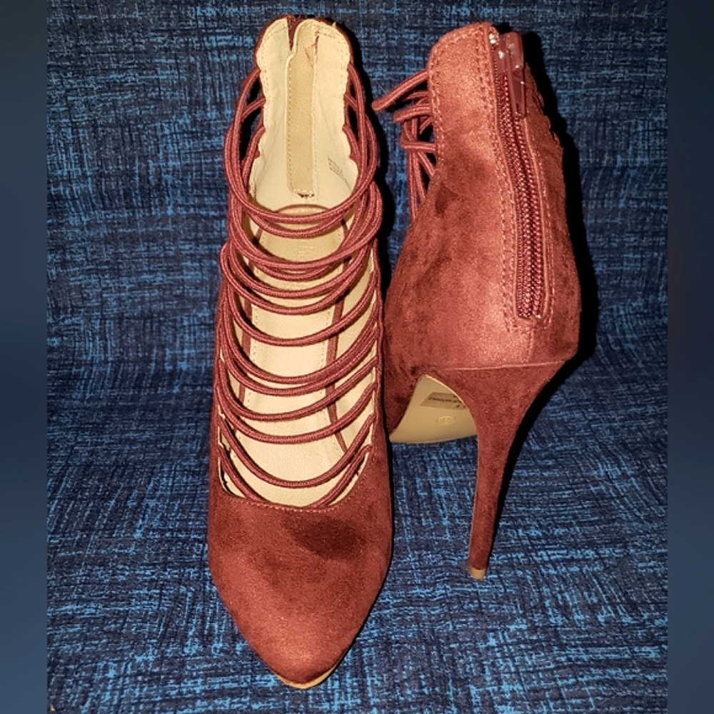 Maroon Strappy Heels Size 8 - Charlotte Russe "Paola"